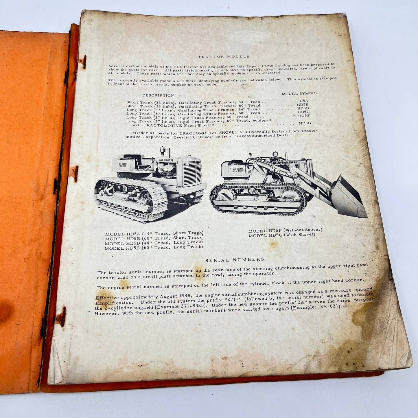 1948 Allis-Chalmers Model HD5 Tractor Parts List TF8