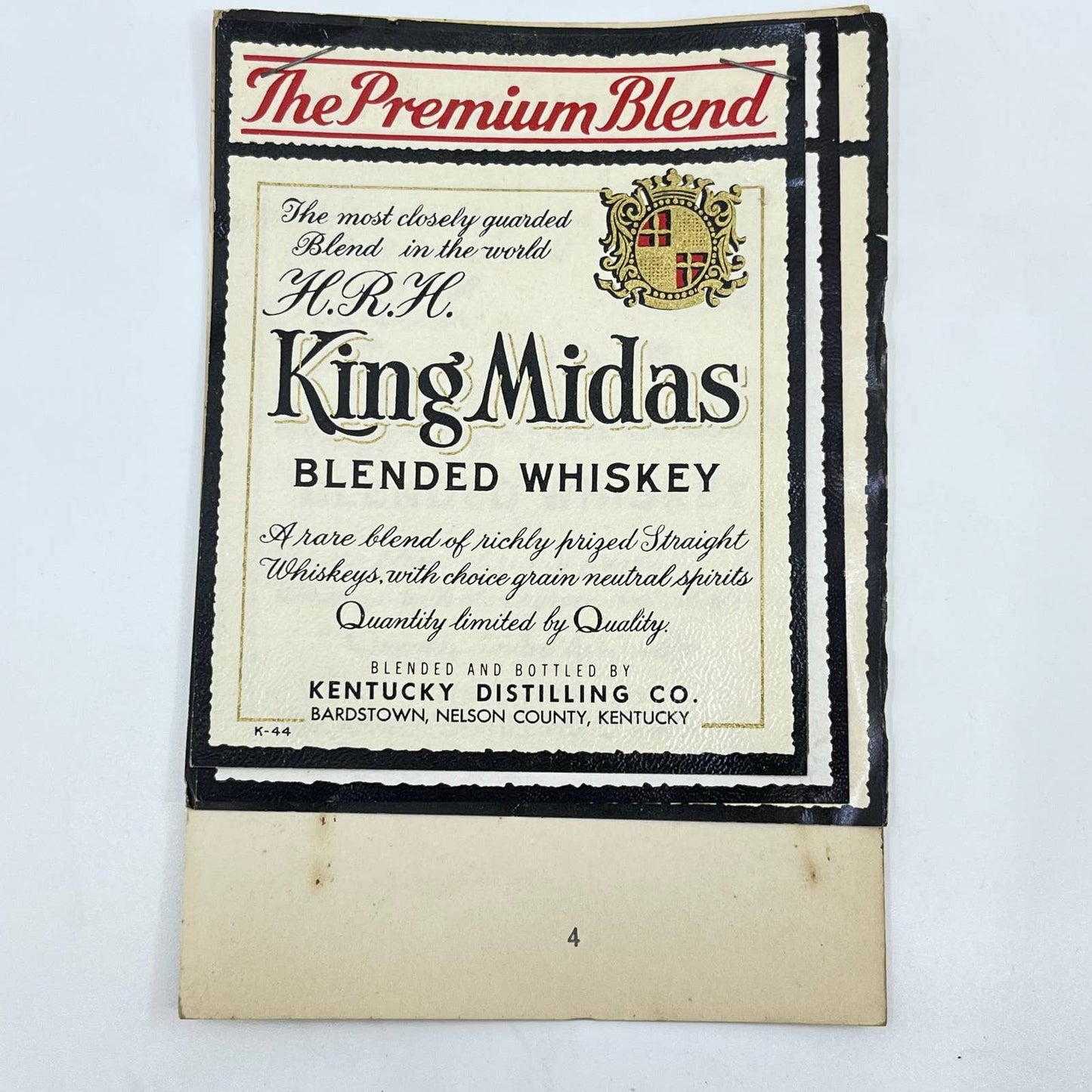 H.R.H. King Midas Whiskey Label Set of 3 Kentucky Distilling Co. Bardstown KY