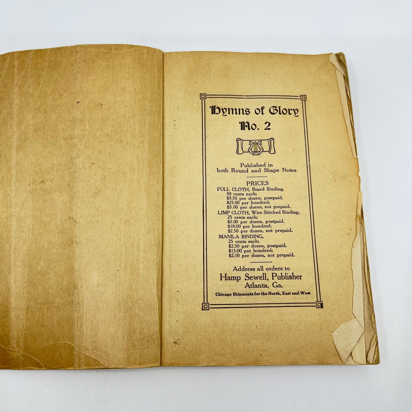 1914 Hymns Of Glory Hymnal Book Hampshire Sewell Atlanta GA Church Music L1-5