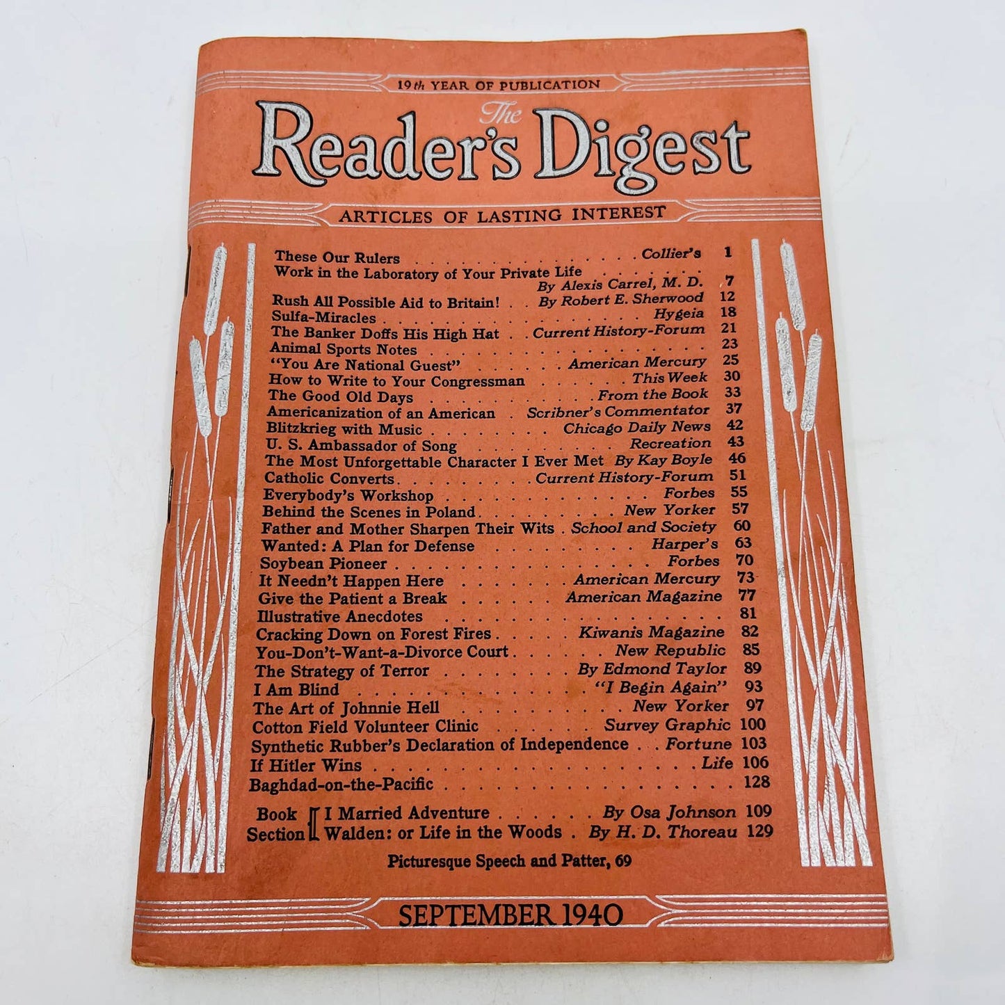 Reader's Digest September 1940 WWII Aid Alexis Carrel Boyle Robert Sherwood BA3