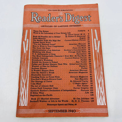 Reader's Digest September 1940 WWII Aid Alexis Carrel Boyle Robert Sherwood BA3