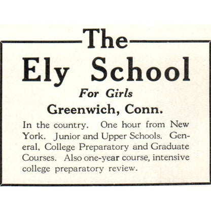 c1920 Harper's Magazine Ad - The Ely School for Girls Greenwich CT EA3-3
