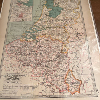 1897 The Century Atlas Map of THE NETHERLANDS BELGIUM Engraved 12.5 x 17” FL5