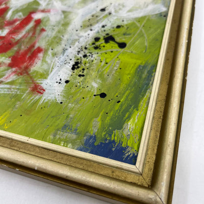 Framed Original Abstract Art Painting "Red Meridiem" Acrylic on Glass 9x11 TI5