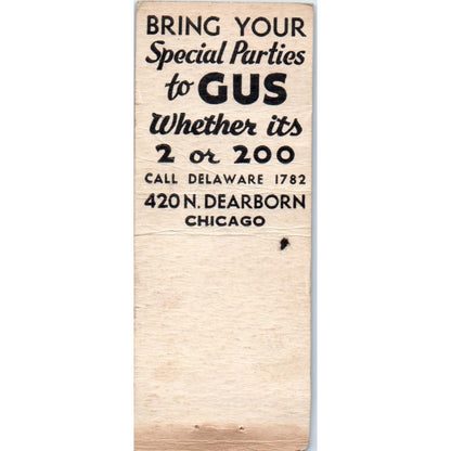 Bing Bong Gus Good Food Dearborn Chicago Advertising Matchbook Cover MM9-10