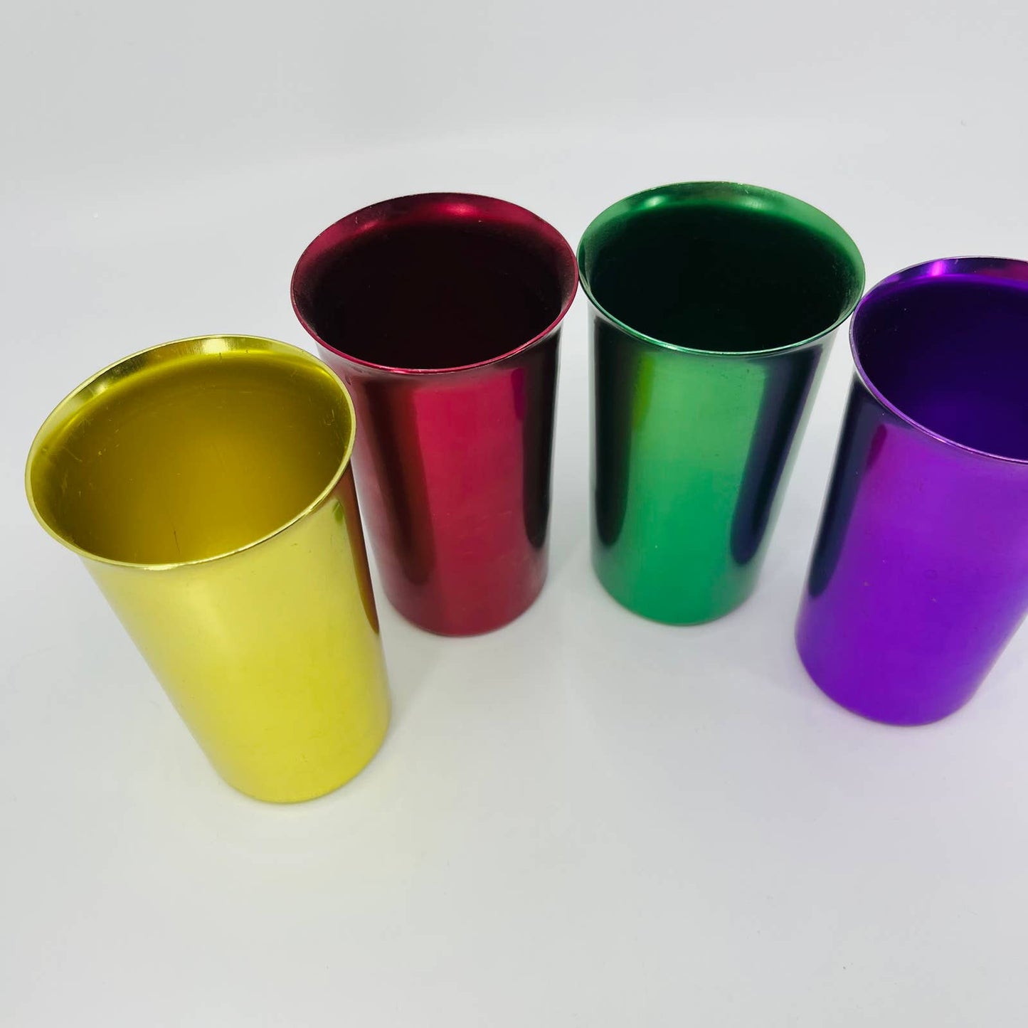 Vintage Sunburst 4 Green Blue Yellow Purple Anodized Aluminum Tumblers 5” TD2