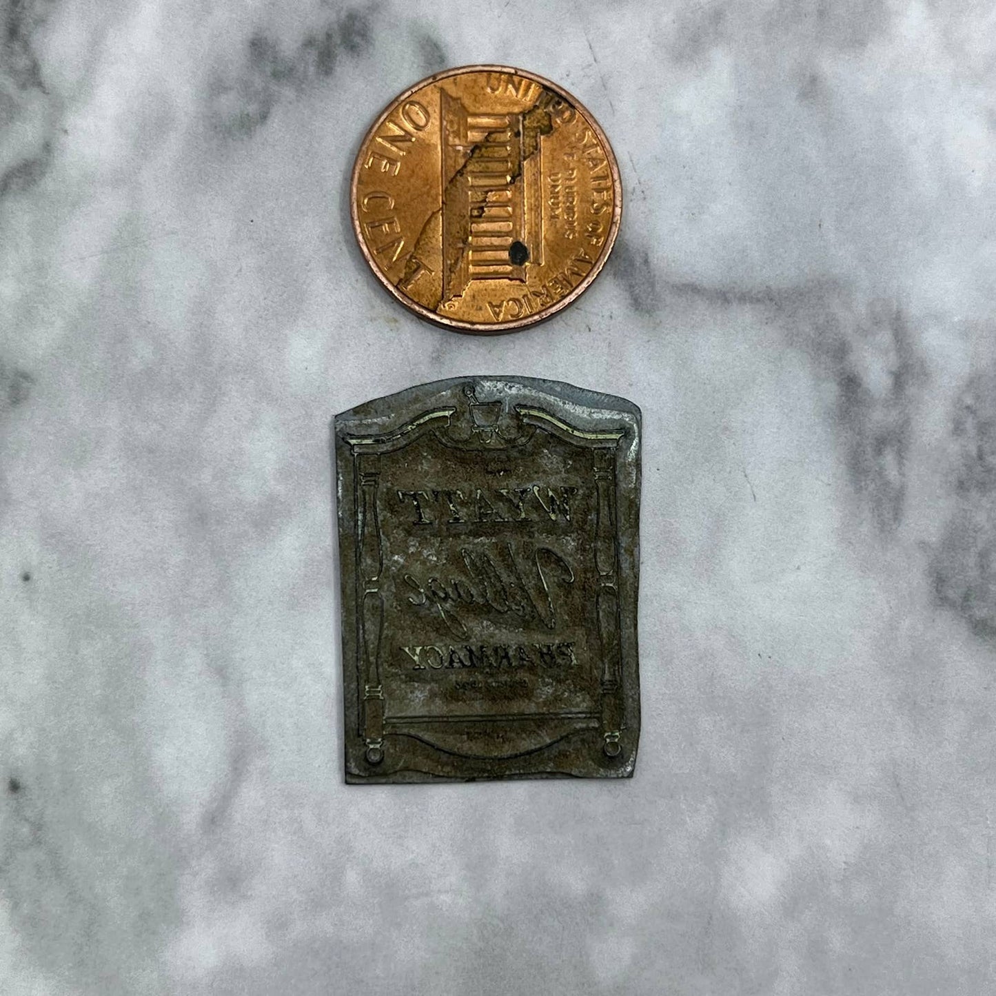 Vintage Printing Letterpress Printers Block Plate Wyatt Village Pharmacy TJ510