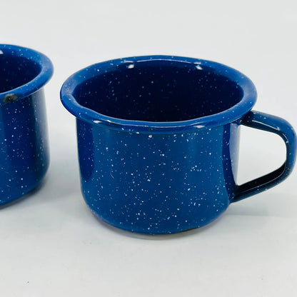 VTG 2 Small Kids Blue Speckled Enamelware Graniteware Cup Mug 2 x 2.75” SB1