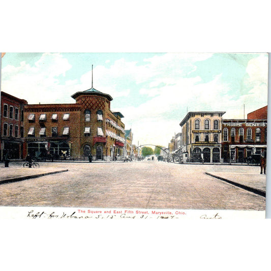 Antique Postcard The Square and East Fifth Street Marysville OH TD8-O2