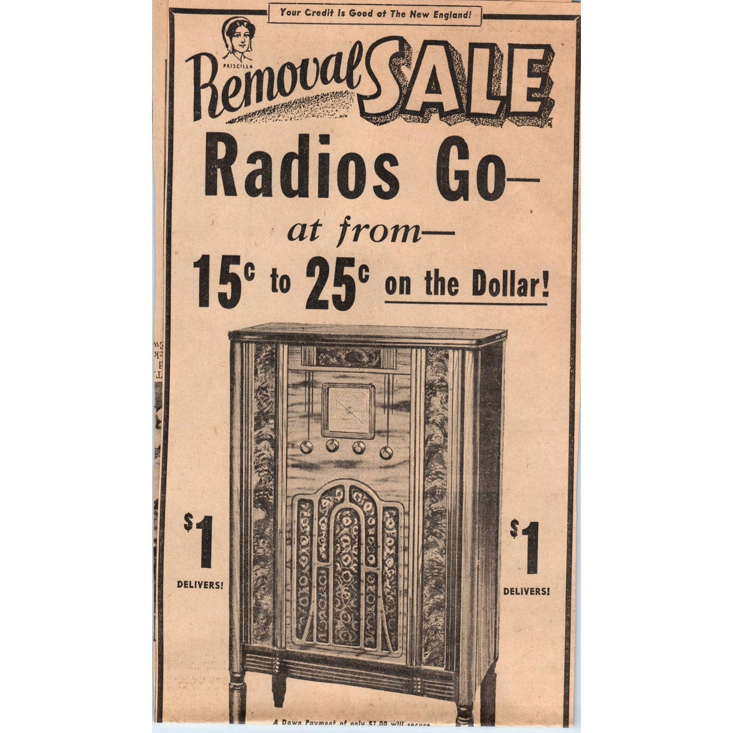 1935 Newspaper Ad Radio Sale- The New England 5th Street Store Minneapolis FL5-2