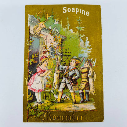 1880s Victorian Trade Card Soapine November Thanksgiving Rabbit Hunting AA2