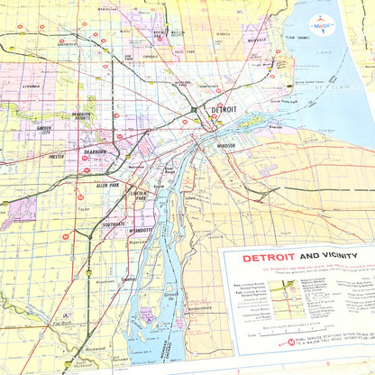 1966 Mobil Gas Travel Map of Michigan & Detroit Area H4-6
