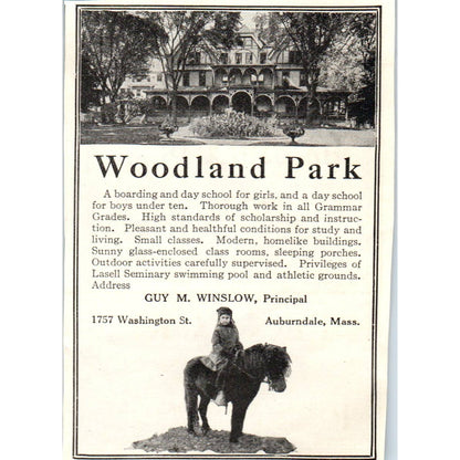 c1920 Harper's Ad - Woodland Park School for Boys Guy M. Winslow Auburndale EA3