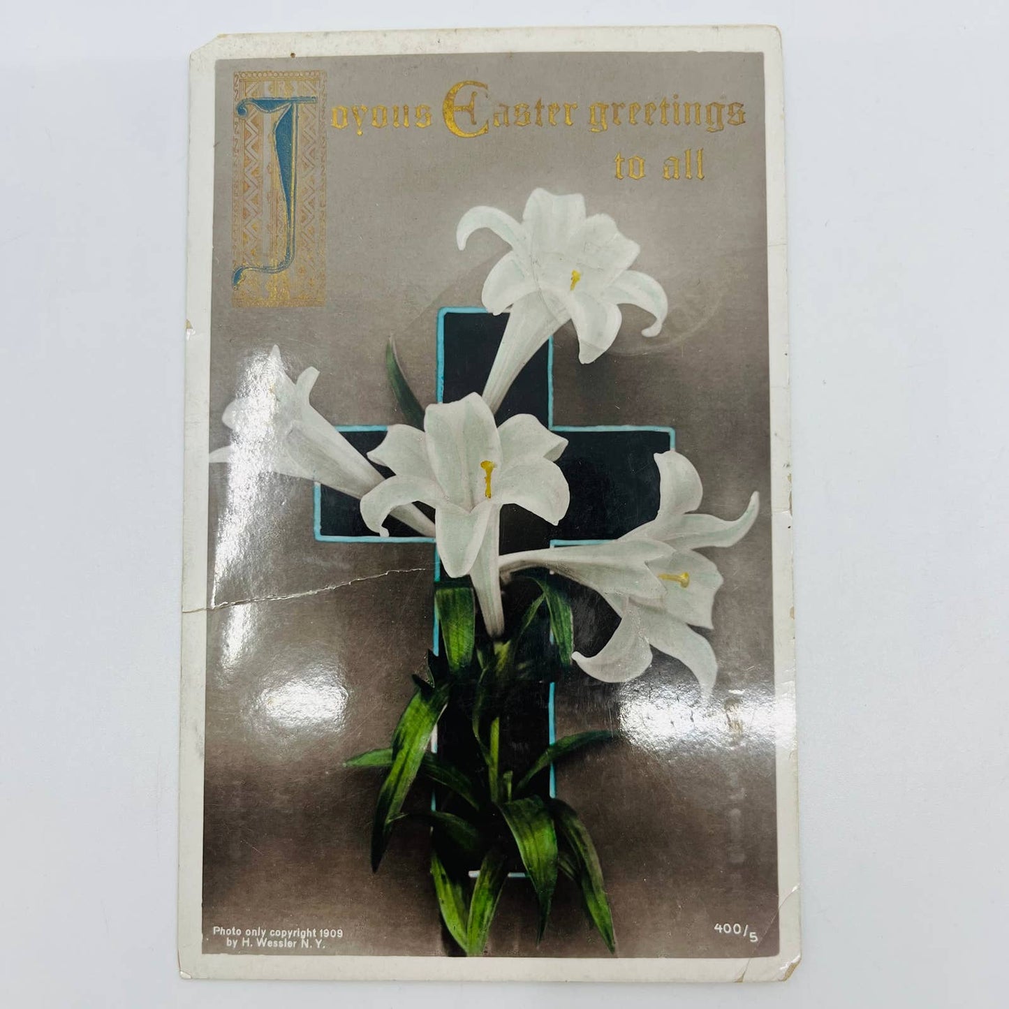 1909 Easter Post Card RPPC Color Photo Easter Lilies Bromide Paper PA5