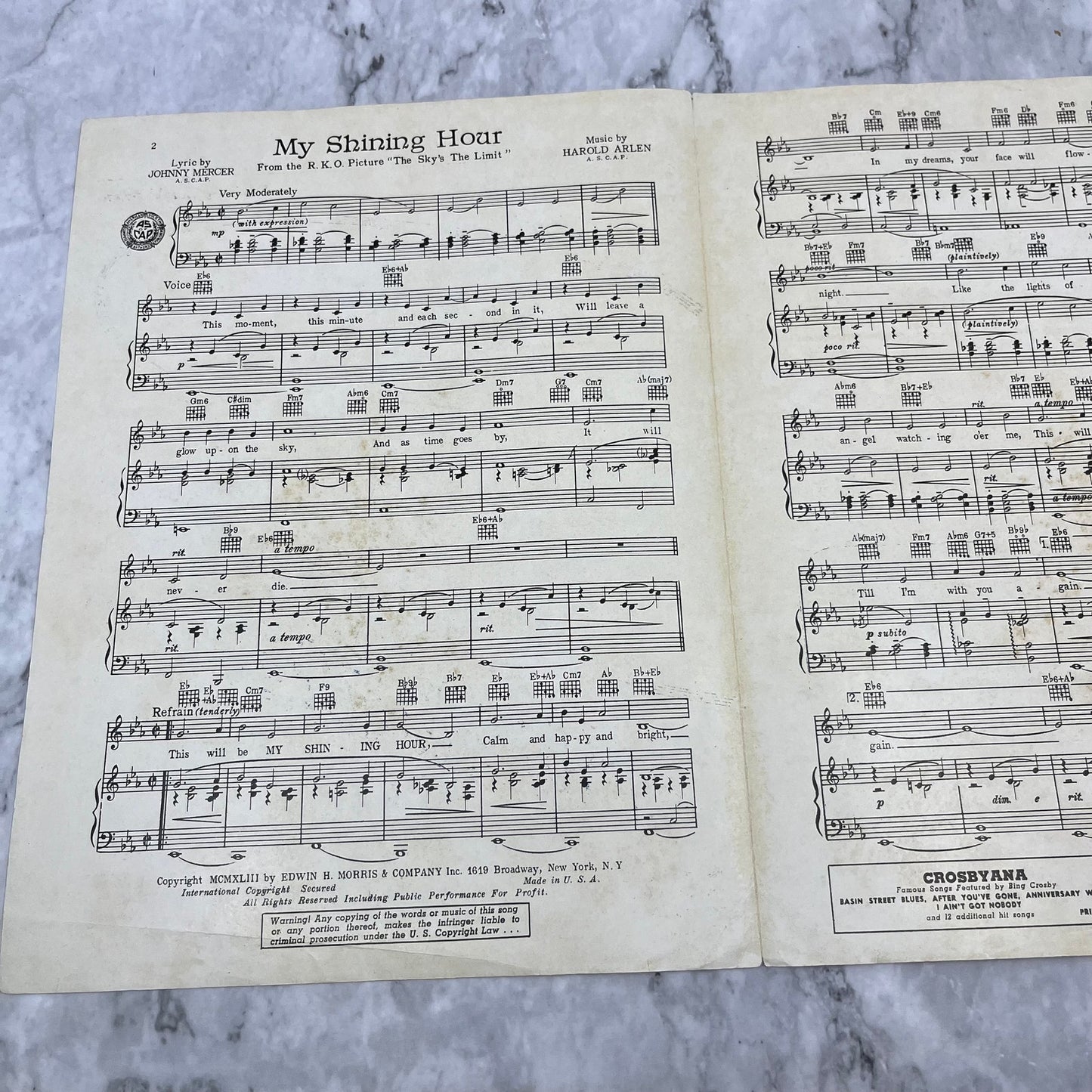 1943 Vintage My Shining Hour Sheet Music Johnny Mercer/Harold Arlen V42-2