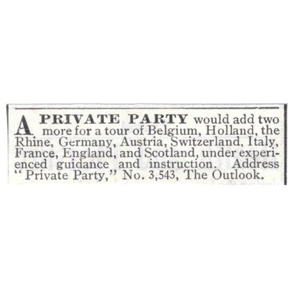 A Private Party - Tour of Europe - 1903 Original Ad AK5-S34
