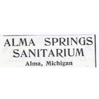 Alma Springs Sanitarium Resort Alma MI  - 1903 Original Ad TJ7-S9