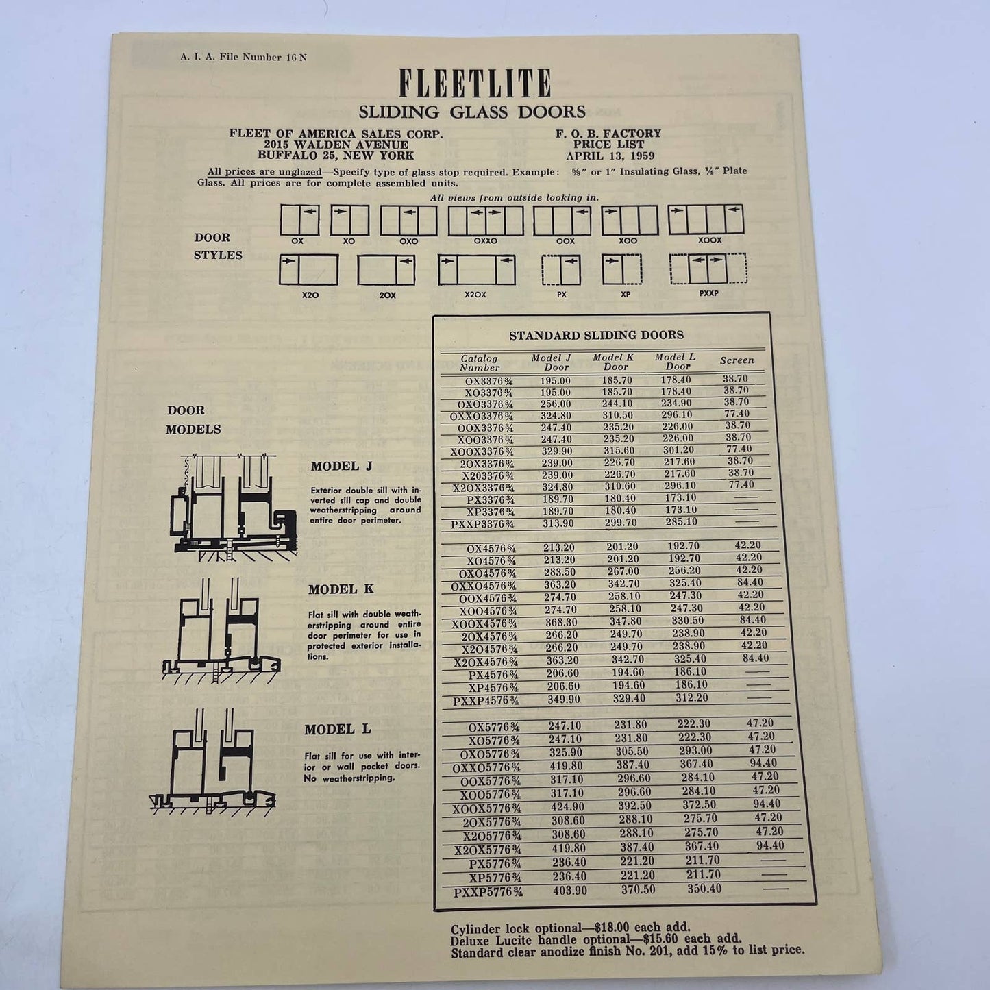 1950s MCM Fleetlite Sliding Glass Doors Advertising Booklet & Order Form TH7