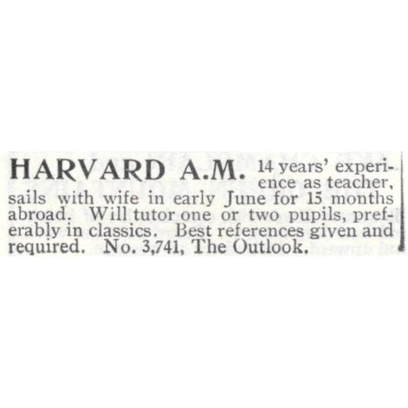 Harvard A.M. Tutoring - 1903 Original Ad TJ8-7-6