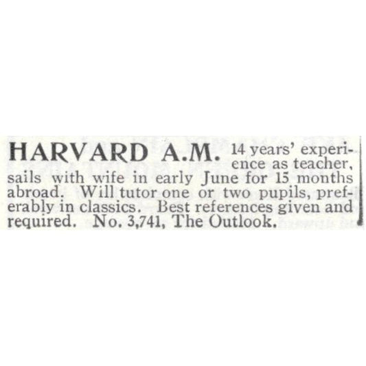 Harvard A.M. Tutoring - 1903 Original Ad TJ8-7-6