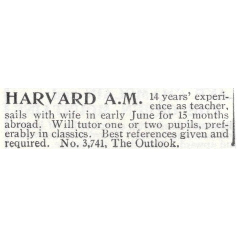 Harvard A.M. Tutoring - 1903 Original Ad AK5-S32
