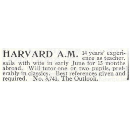 Harvard A.M. Tutoring - 1903 Original Ad AK5-S32