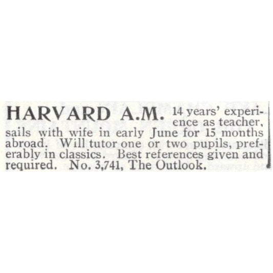 Harvard A.M. Tutoring - 1903 Original Ad AK5-S32