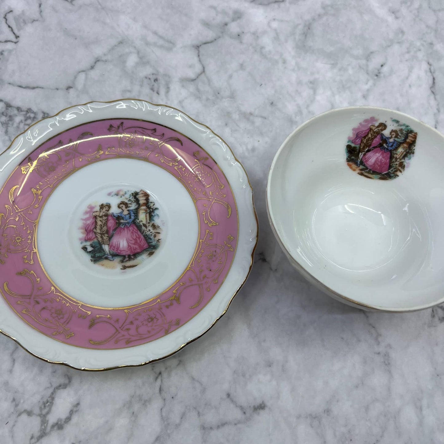 Vtg Japan Cup & Saucer Pink Victorian Courting Couple TA1