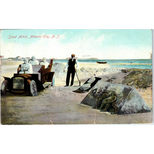 Sand Artist On the Beach 1911 Atlantic City NJ Original Postcard TK1-25