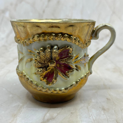 Gold Flower Maroon Floral Embossed Tea Coffee Cup Germany TE5