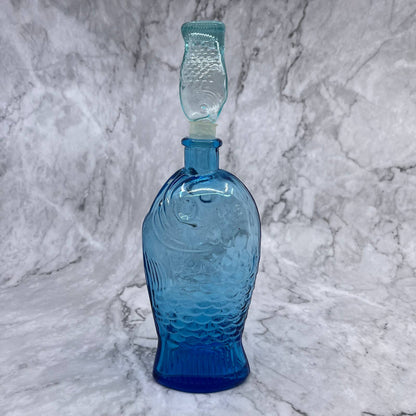 Dr Fisch's Bitters Aqua Large & Small Blue Bottle Decanter 7.5” & 3” Taiwan TD1