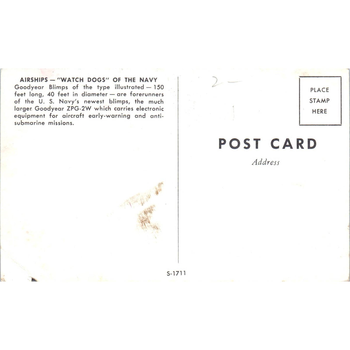 Goodyear Blimp Airships Navy Watch Dogs Original Postcard TK1-23