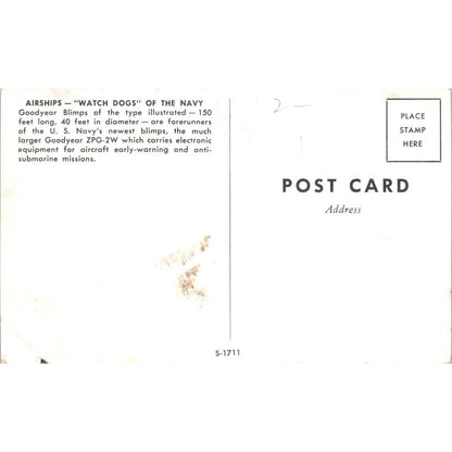 Goodyear Blimp Airships Navy Watch Dogs Original Postcard TK1-23