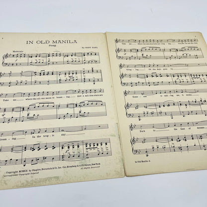 1920 Sheet Music In Old Manila Mary Earl Shapiro Bernstein M1