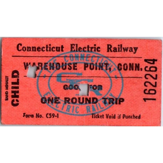 Vintage Connecticut Electric Railway Warehouse Point Child Round Trip Ticket SE5
