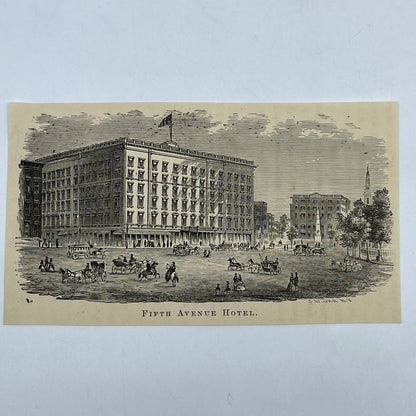 1880s Original Art Engraving The Fifth Avenue Hotel New York ~3x5 AC9