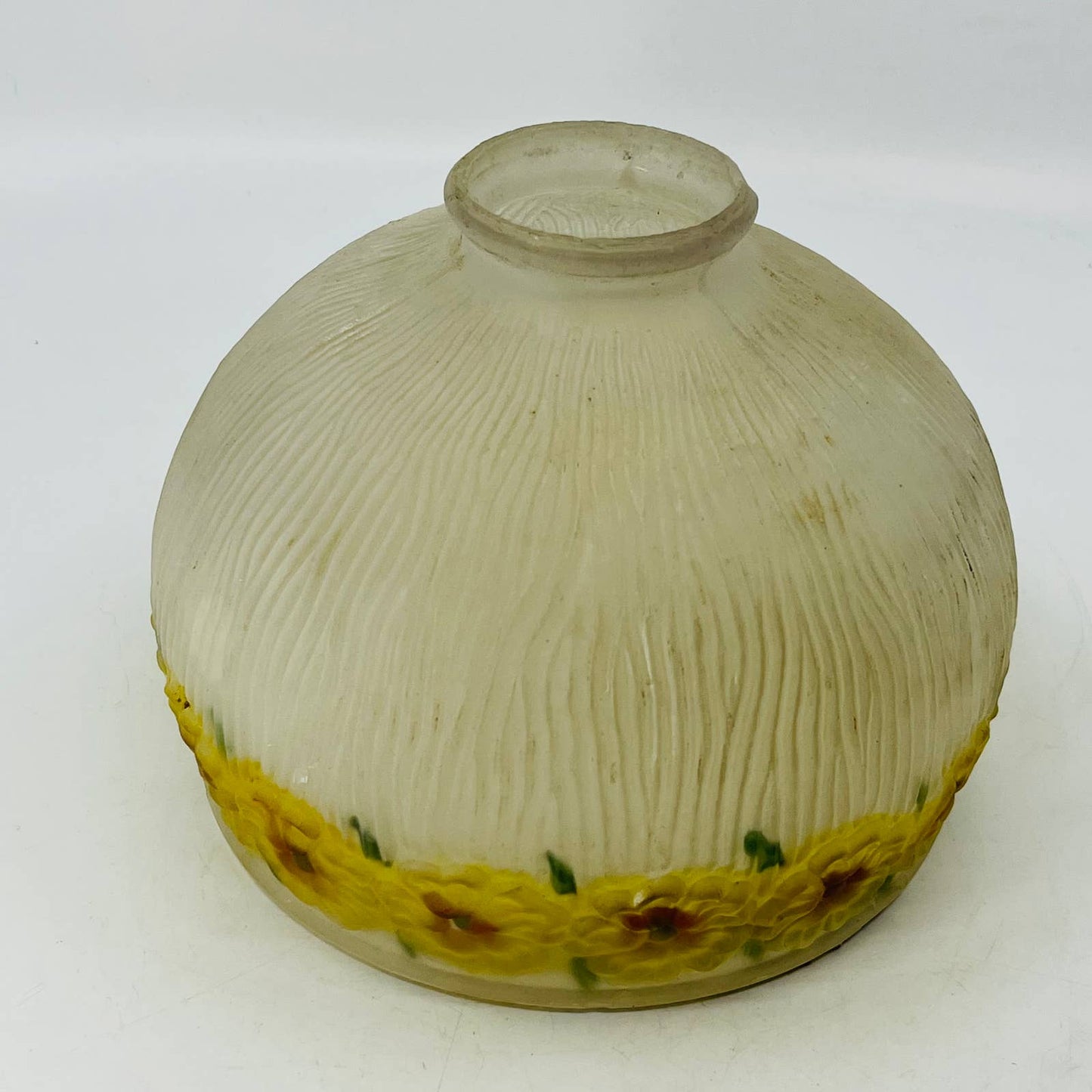 Vintage Frosted Ripple Yellow Floral Pattern Glass Lamp Shade TC7