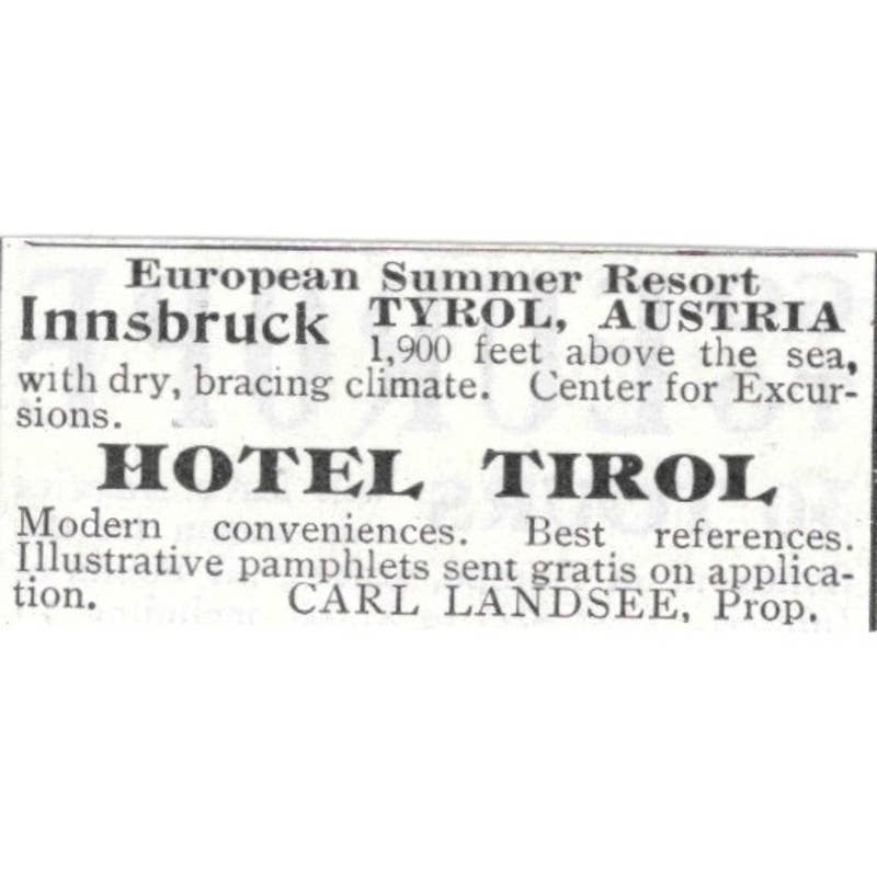 Hotel Tirol Innsbruck Austria Carl Landsee - 1903 Original Ad TJ8-7-6