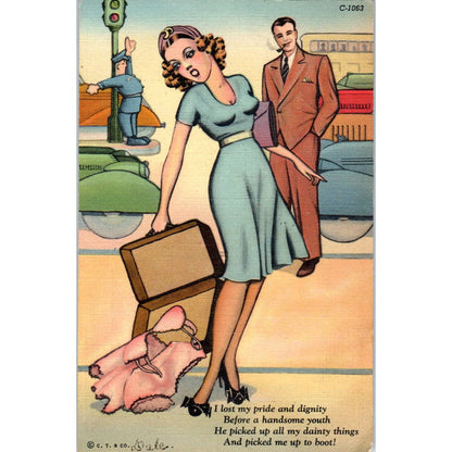 Vtg Postcard Illustrated I lost my pride and dignity Before a handsome youth EA3