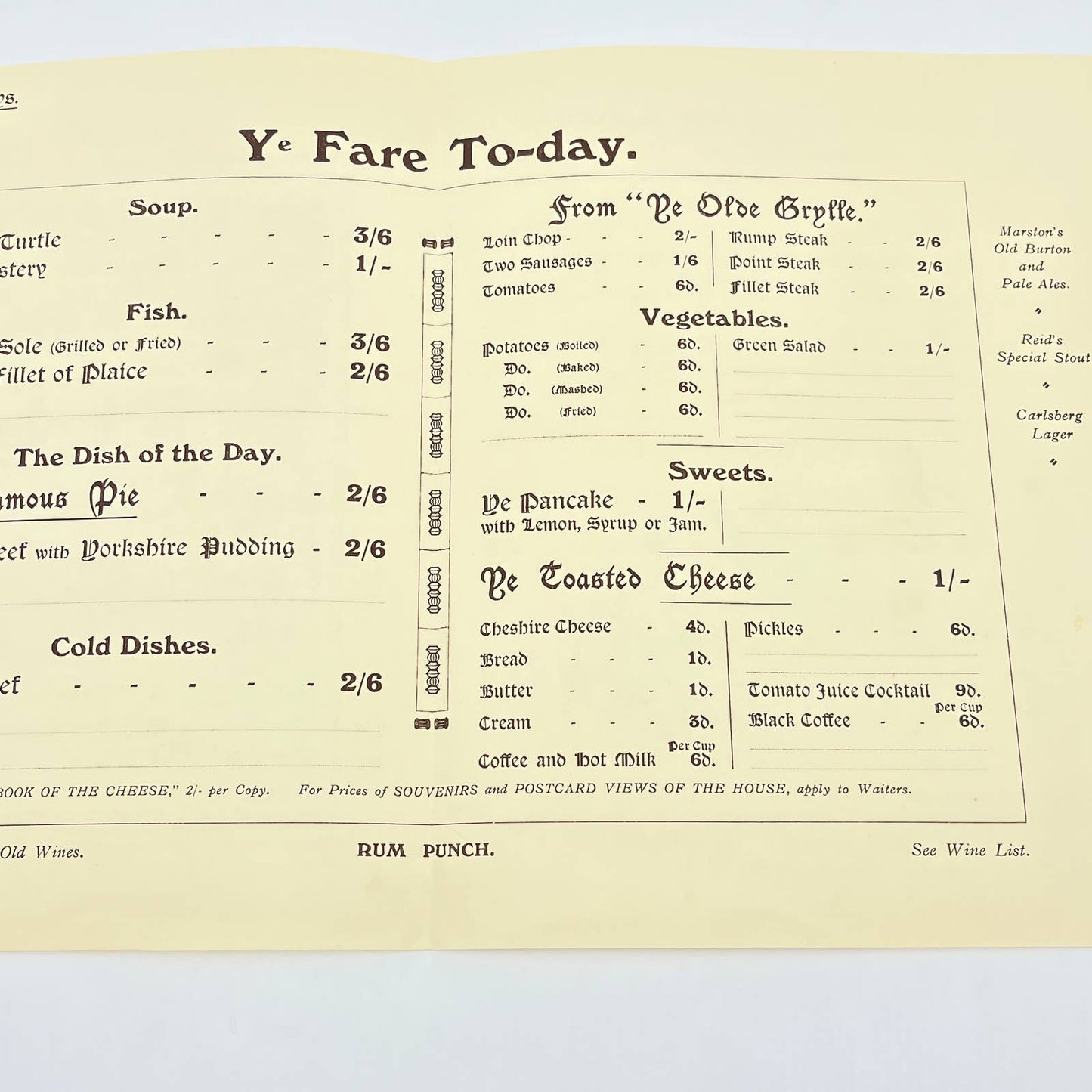 1957 Ye Olde Cheshire Cheese Restaurant Menu Fleet Street London England FL3