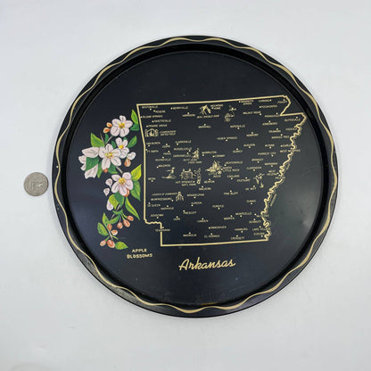 Vintage Black & Gold Metal State Souvenir Plate Tray Arkansas 11” TH2