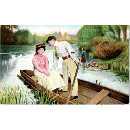 Romance Victorian Couple in a Boat Original Postcard P2-5