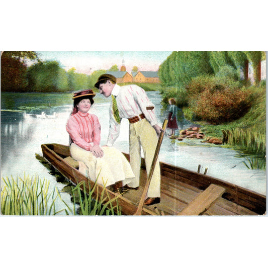 Romance Victorian Couple in a Boat Original Postcard P2-5