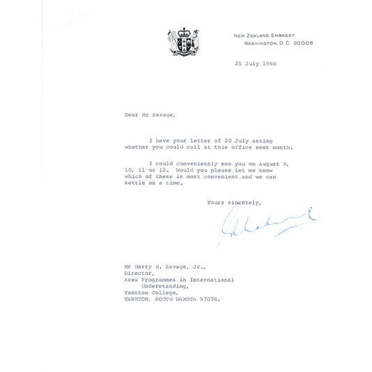 The New Zealand Embassy Official Letterhead Memo July 25 1966 B9
