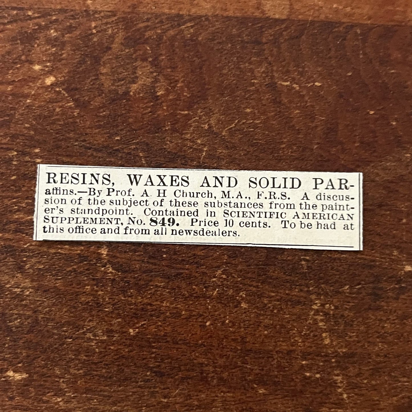 Resins Waxes Paraffins A. H. Church MA Original Advertisement AD8-P28
