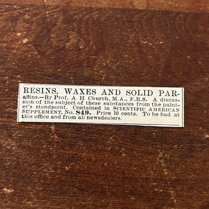 Resins Waxes Paraffins A. H. Church MA Original Advertisement AD8-P28