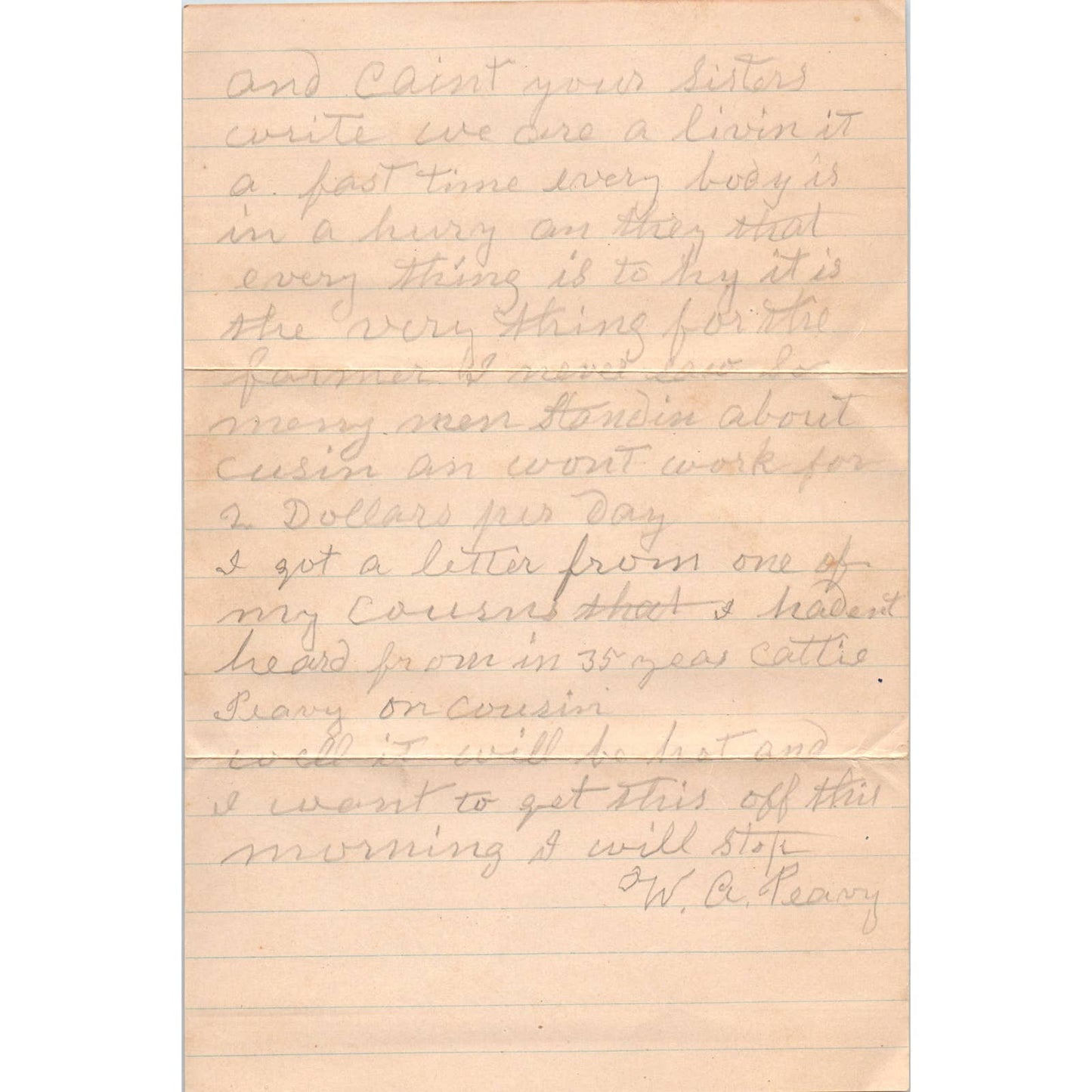 1919 Letter and Envelope W.A. Peavy Lufkin TX to J.M. Peavy Shreve AL AD6