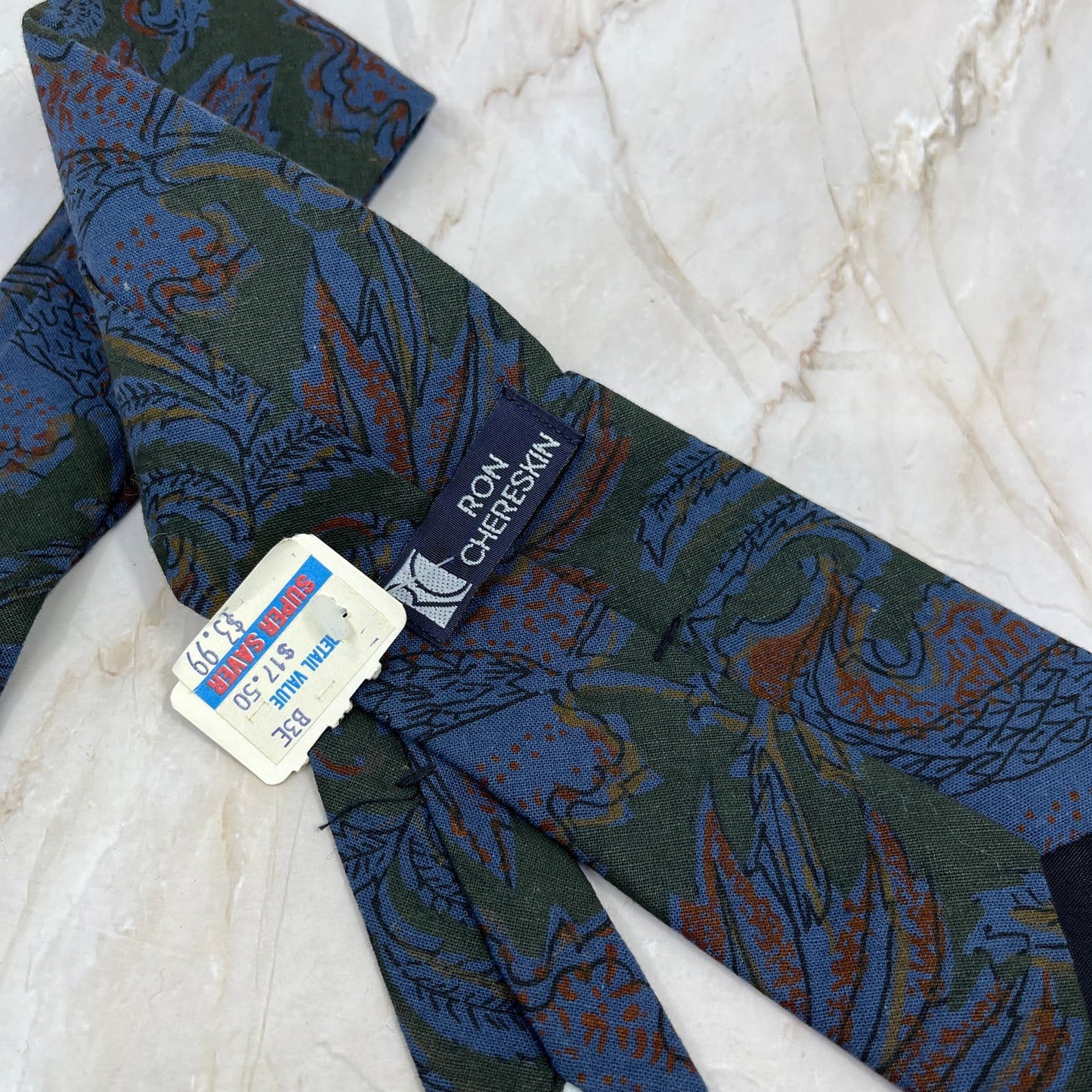 Retro Men's New NWT Ron Chereskin Blue Floral Cotton Necktie Tie TJ9