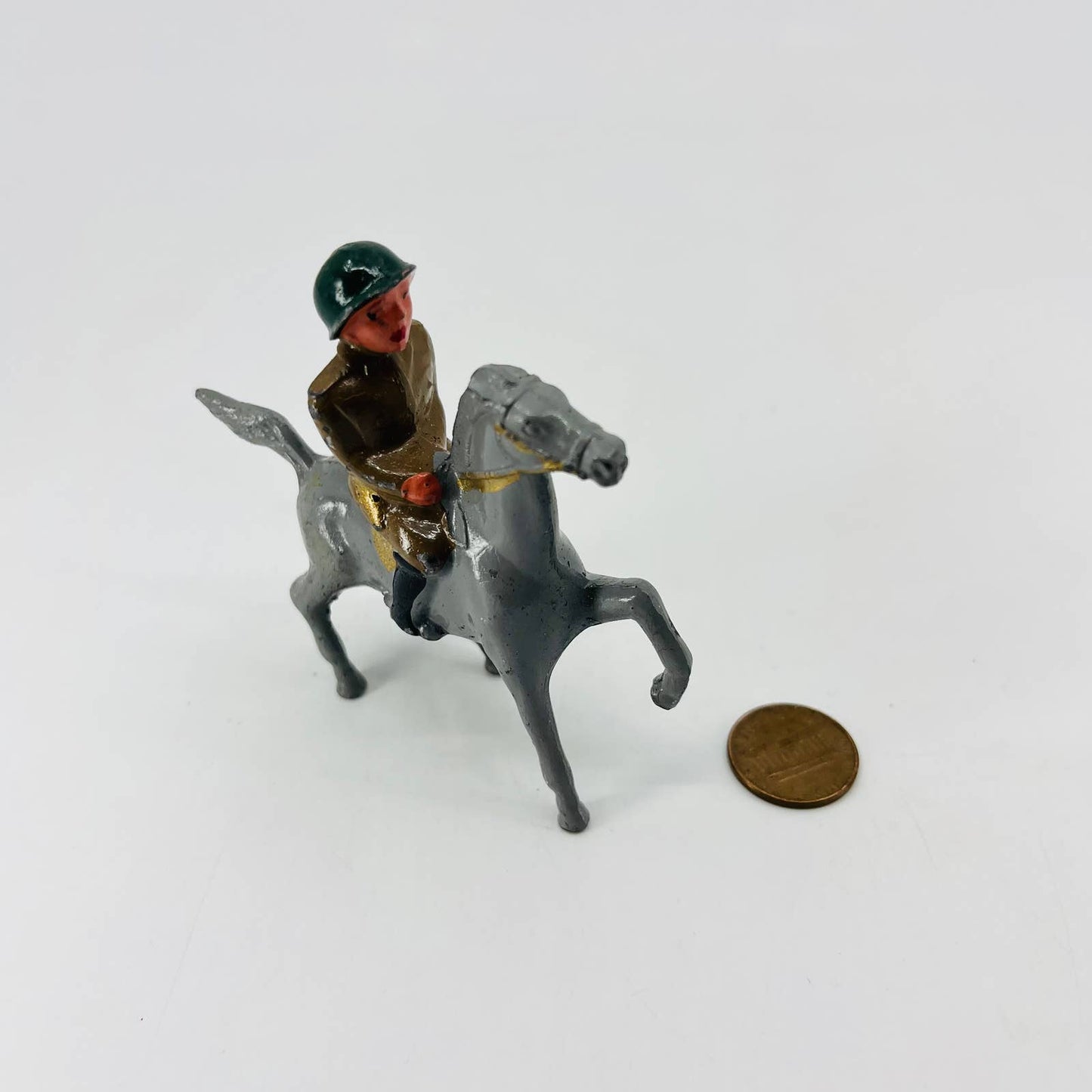 Antique WWI US Mounted Soldier Horseback Lead Toy SB5