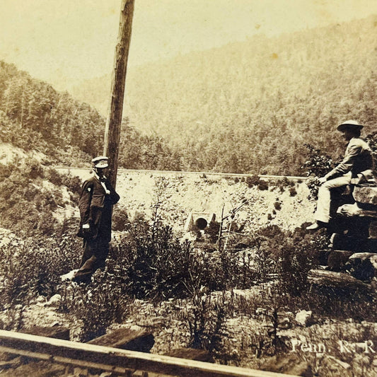 1880s Stereoview Card Pennsylvania Railroad RR Workers Along the Rails